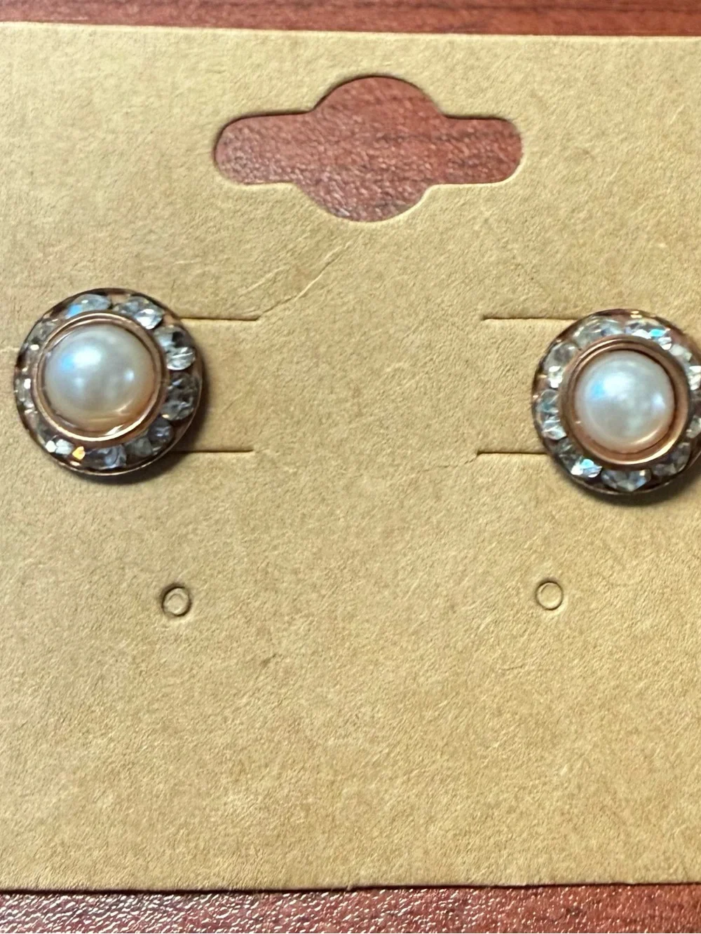 Faux Pearl Center surrounded by a Halo of Rhinestones - Gold Tone Studs
